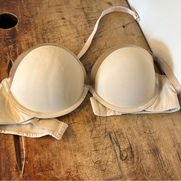 Maidenform Nude Tan Push Up Bra 34C Strapless Straight Cross Versatile Straps - Picture 4 of 7